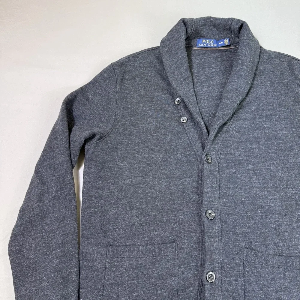 Polo Ralph Lauren Sweater Men's Size Medium Shawl Collar Cardigan Grey Button Up